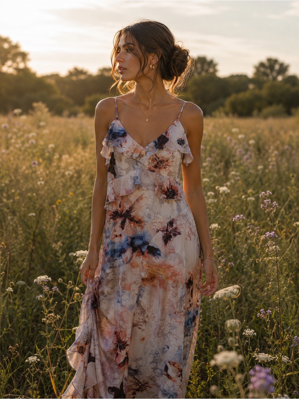 Desigual Floral Maxi Dress in Blue, Pink, Cream, Brown